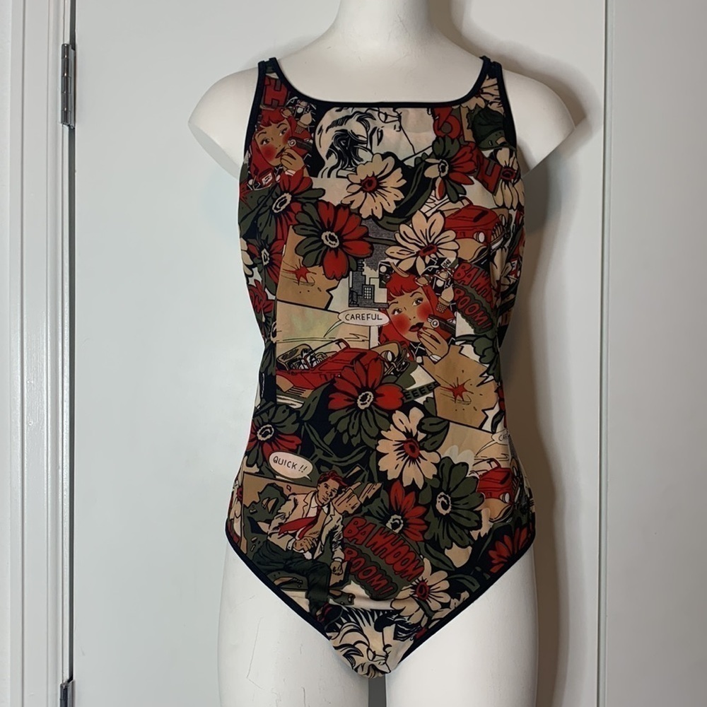 Speedo reversible one piece strawberry/ comic swimsuit